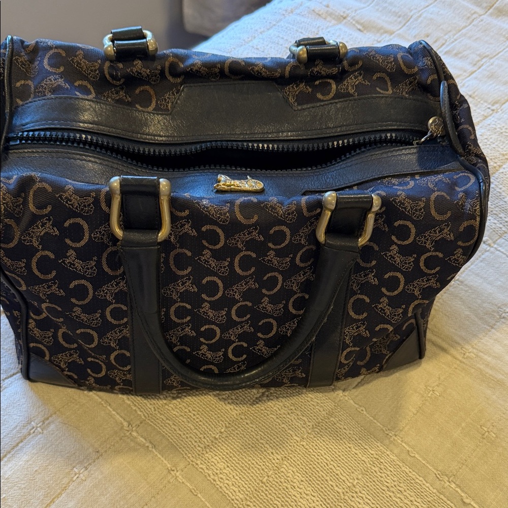 Celine Blue and Gold Monogram Sachel Bag